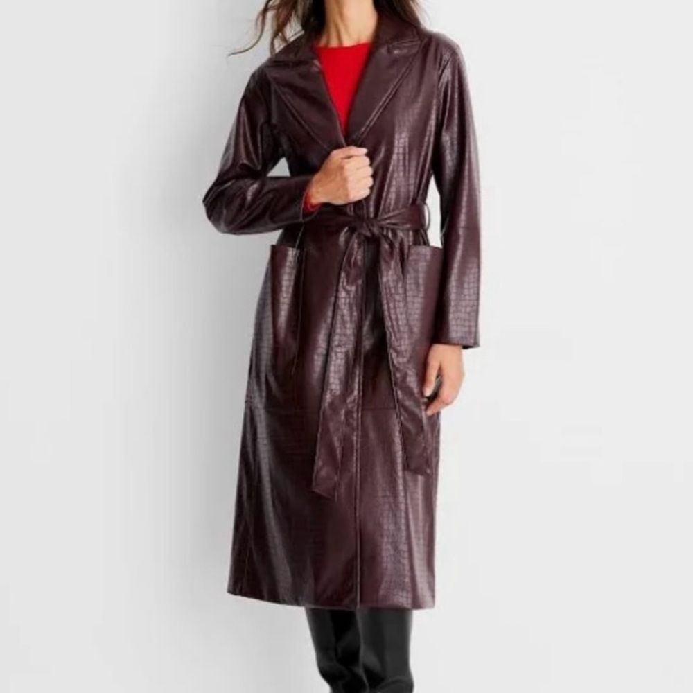 A New Day Burgundy/Cherry/Maroon Faux Leather Trench Coat